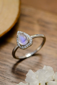  Moonstone Teardrop 925 Sterling Silver Halo Ring