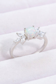  925 Sterling Silver Opal and Zircon Ring