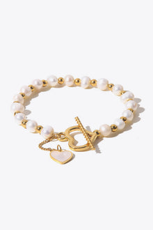  Freshwater Pearl Heart Charm Bracelet