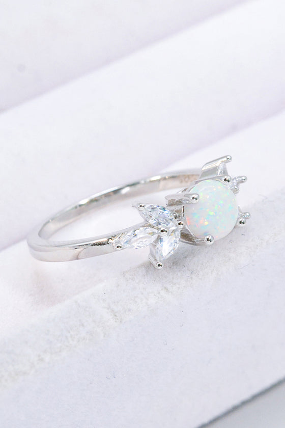 925 Sterling Silver Opal and Zircon Ring