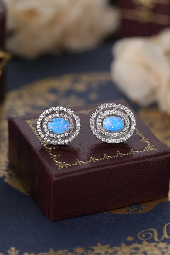 925 Sterling Silver Opal Round Stud Earrings