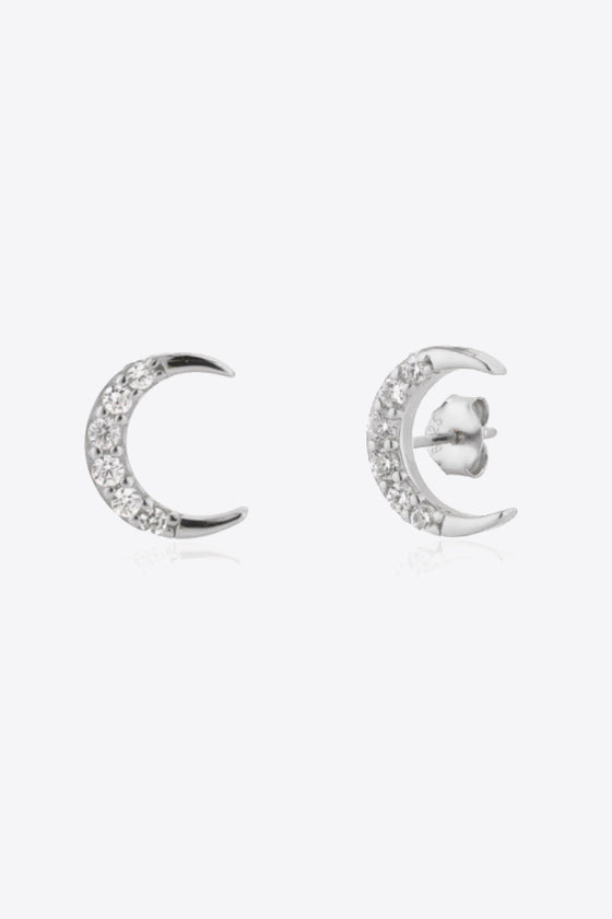 Zircon Moon 925 Sterling Silver Stud Earrings