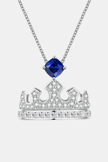  Zircon Lab-Grown Sapphire Crown Shape Pendant Necklace