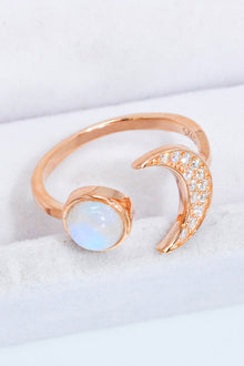  Natural Moonstone and Zircon Sun & Moon Open Ring