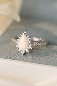  Platinum-Plated Opal Pear Shape Ring