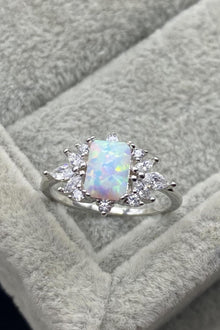  925 Sterling Silver Zircon and Opal Ring