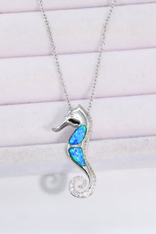  Opal Seahorse 925 Sterling Silver Necklace