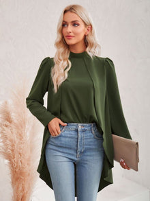  Long Puff Sleeve High-Low Blouse