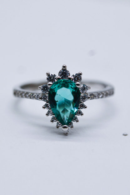 Natural Paraiba Blue Zircon Pear Shape Ring