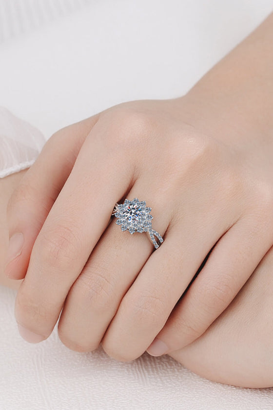 Moissanite Flower-Shape Split Shank Ring