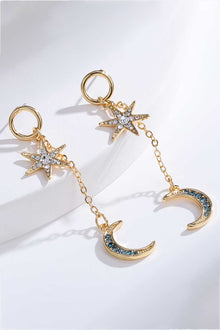  Inlaid Rhinestone Star and Moon Drop Earrings