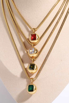  Zircon 18K Gold-Plated Geometrical Shape Pendant Necklace