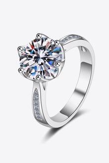  3 Carat Moissanite Rhodium-Plated Side Stone Ring