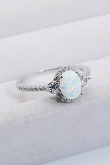  925 Sterling Silver Platinum-Plated Opal Ring