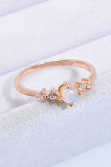  Natural Moonstone and Zircon 18K Rose Gold-Plated Ring