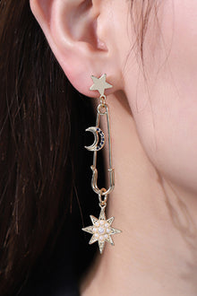  Inlaid Pearl Star and Moon Drop Earrings