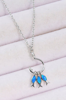  Opal Fish 925 Sterling Silver Necklace