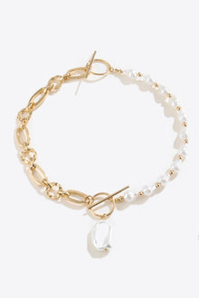  Half Pearl Half Chain Toggle Clasp Necklace