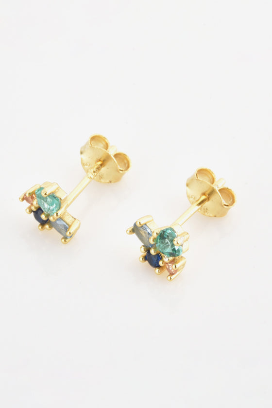 Multicolored Zircon 925 Sterling Silver Stud Earrings