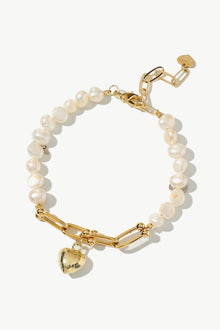  14K Gold Plated Heart Charm Pearl Bracelet